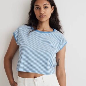 Madewell Crewneck Cropped Muscle Top in Ornamental Blue